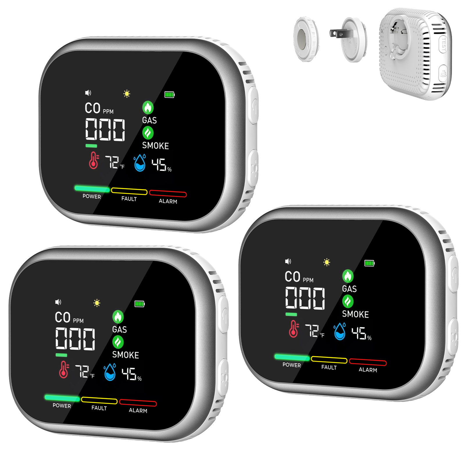 6 in 1 Carbon Monoxide Detectors Plug in 3pack for Home- Portable Gas & Smoke Alarm with Magnetic Mount for RV, Home & Camping - Digital Display, Battery Backup, Combustible Gas Leak Detection​-vasaiko shop