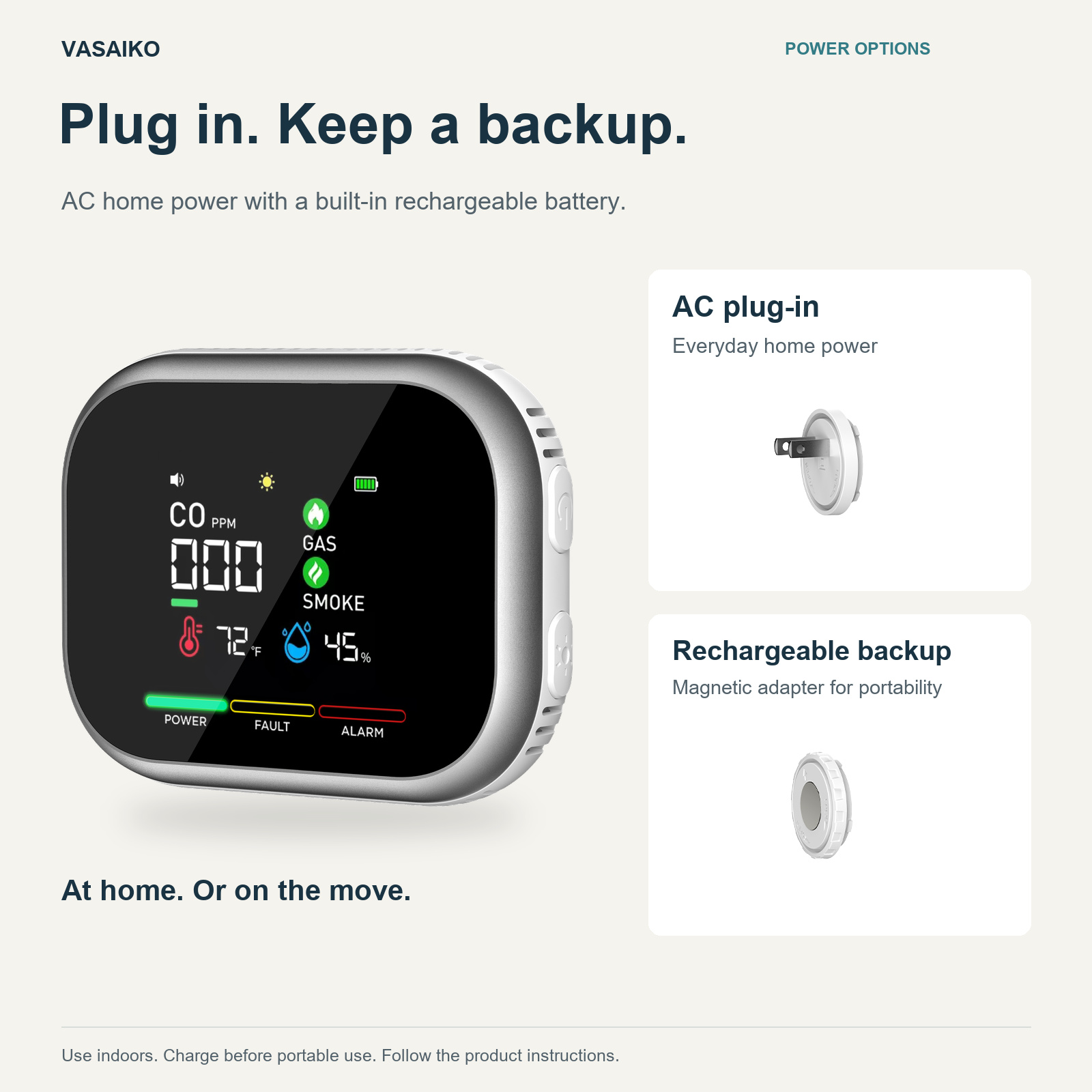 HD16 CO, Gas & Smoke Monitor — Clear Readings & Battery Backup