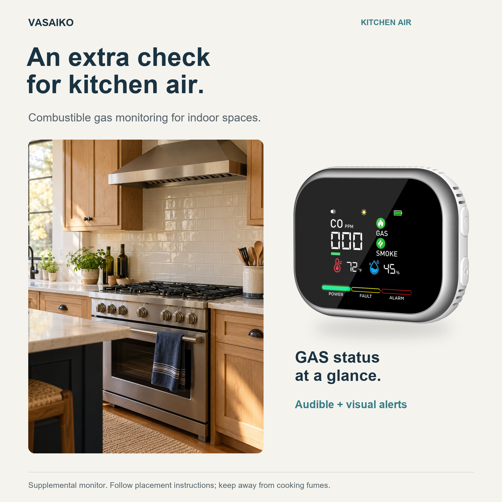 HD16 CO, Gas & Smoke Monitor — Clear Readings & Battery Backup
