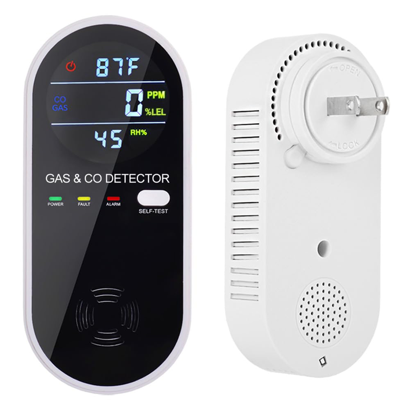 4-in-1 Carbon Monoxide Detectors, Natural Gas Leak Detector, Plug-in & Battery Backup Portable Co Detector, Co Gas Temp Humidity Sensor, HD Display Screen Vilfet, 1-Pcs, Black