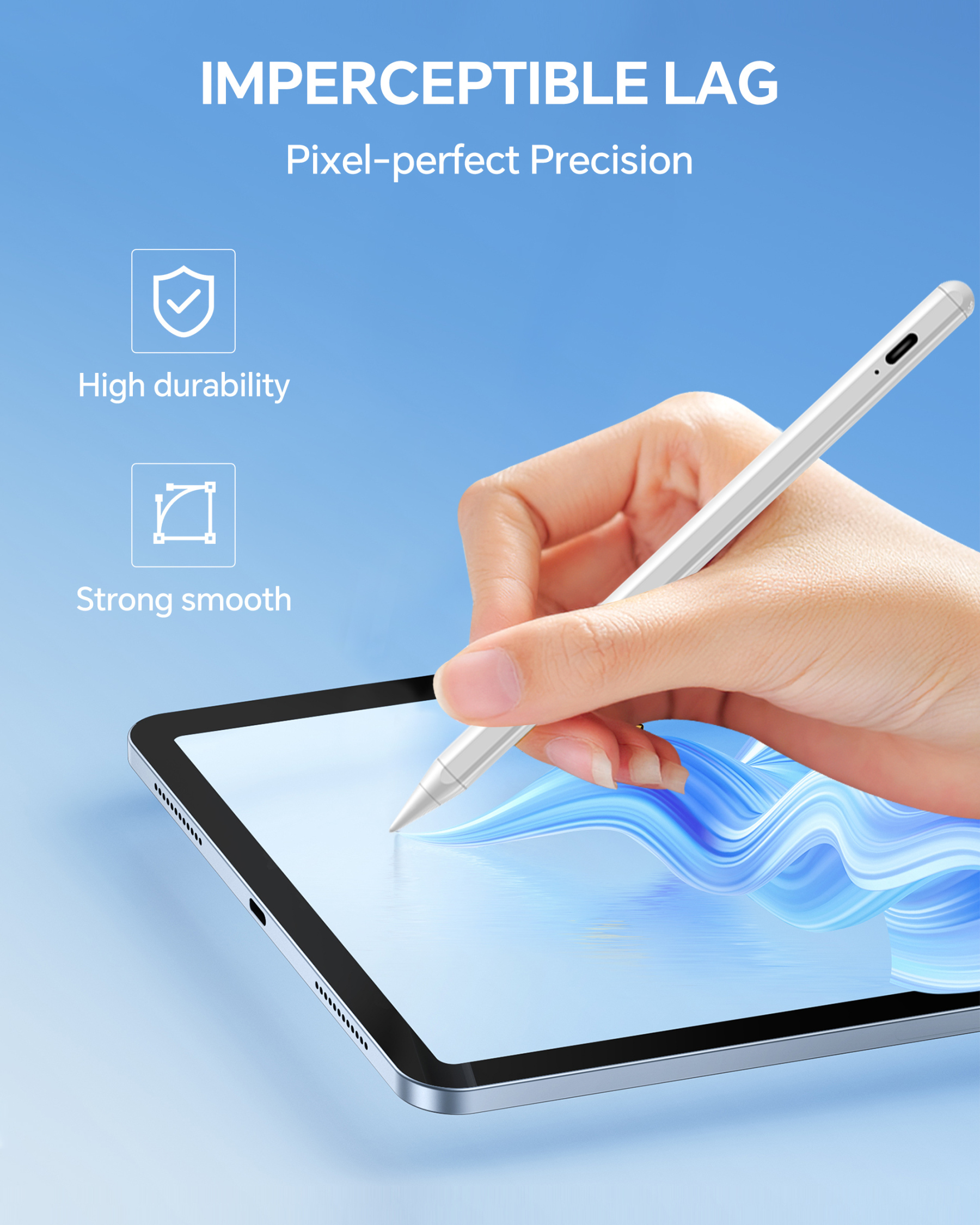 Stylus Pen for iPad 2018-2024 Models with 3X Faster Charge Tilt Sensitivity Palm Rejection Ergonomic Magnetic Wireless Charging Compatible with iPad Pro Air Mini Tablet