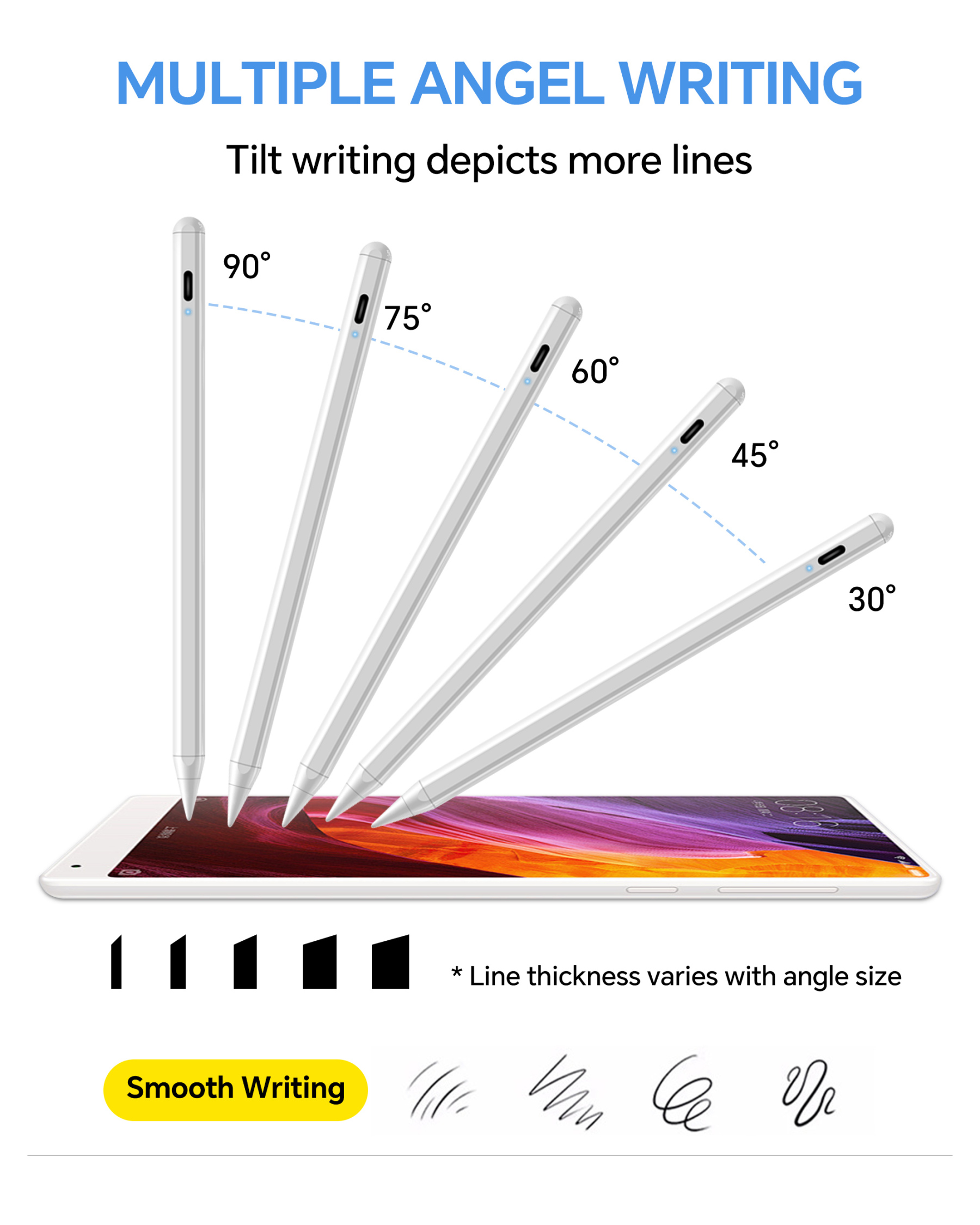 Stylus Pen for iPad 2018-2024 Models with 3X Faster Charge Tilt Sensitivity Palm Rejection Ergonomic Magnetic Wireless Charging Compatible with iPad Pro Air Mini Tablet