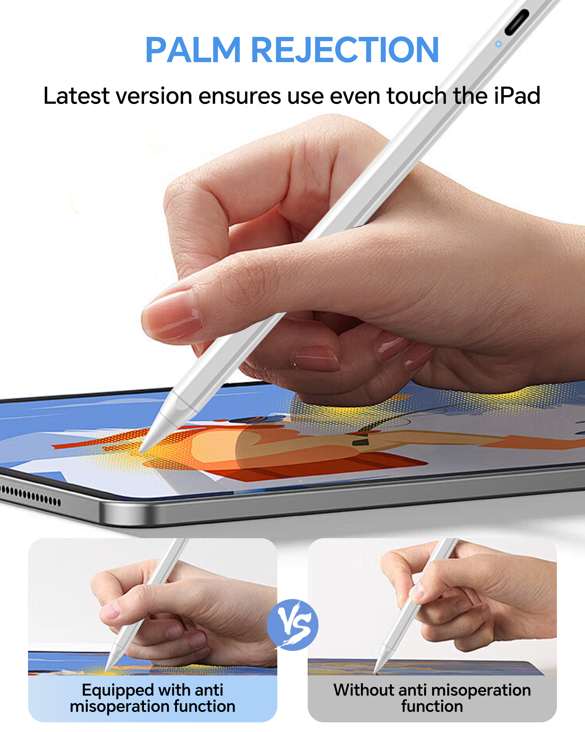 Stylus Pen for iPad 2018-2024 Models with 3X Faster Charge Tilt Sensitivity Palm Rejection Ergonomic Magnetic Wireless Charging Compatible with iPad Pro Air Mini Tablet