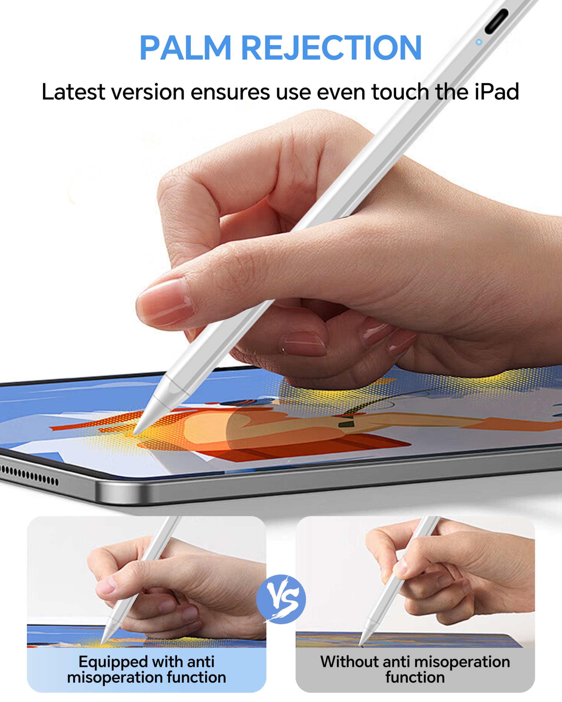 Stylus Pen for iPad 2018-2024 Models with 3X Faster Charge Tilt Sensitivity Palm Rejection Ergonomic Magnetic Wireless Charging Compatible with iPad Pro Air Mini Tablet