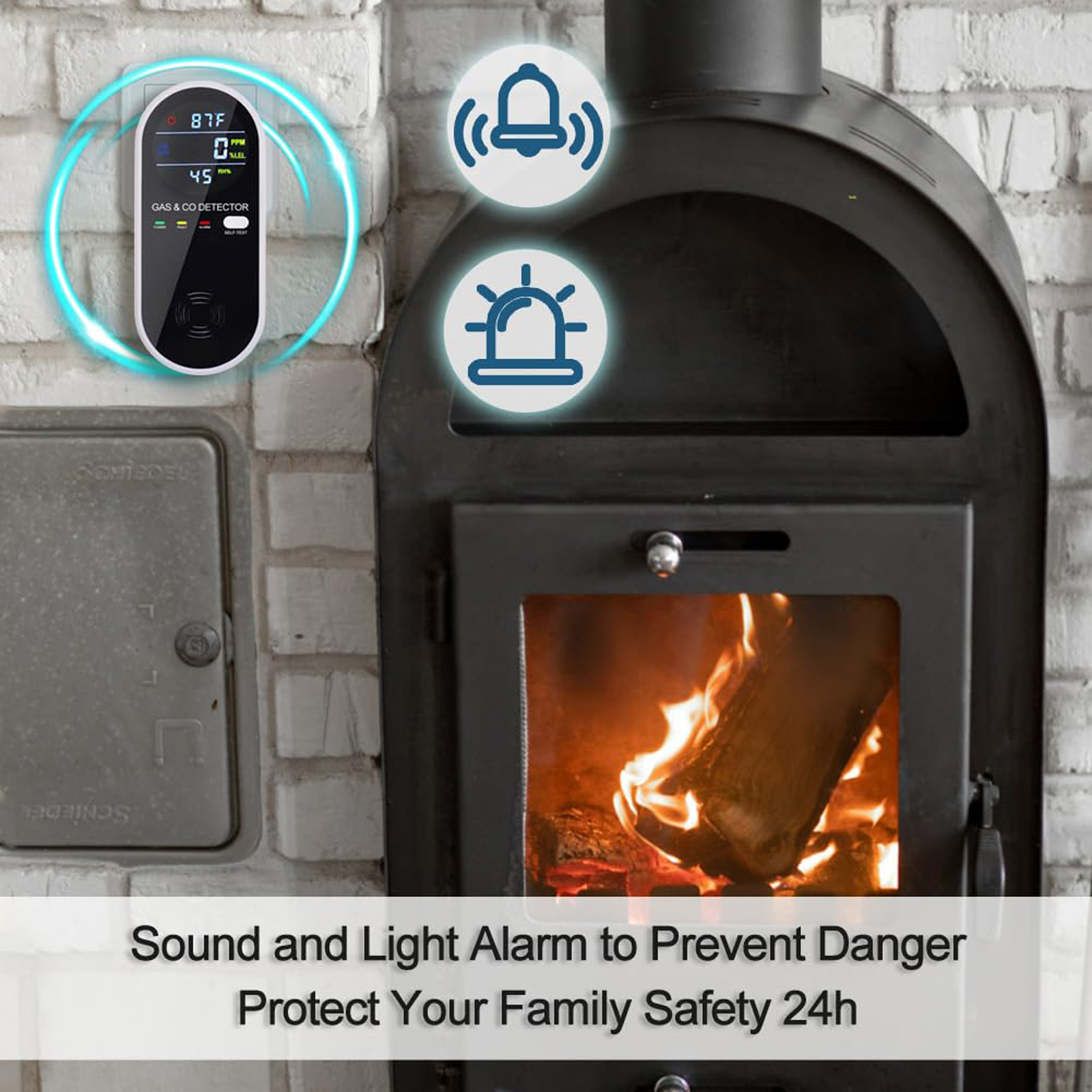 4-in-1 Carbon Monoxide Detectors, Natural Gas Leak Detector, Plug-in & Battery Backup Portable Co Detector, Co Gas Temp Humidity Sensor, HD Display Screen Vilfet, 1-Pcs, Black