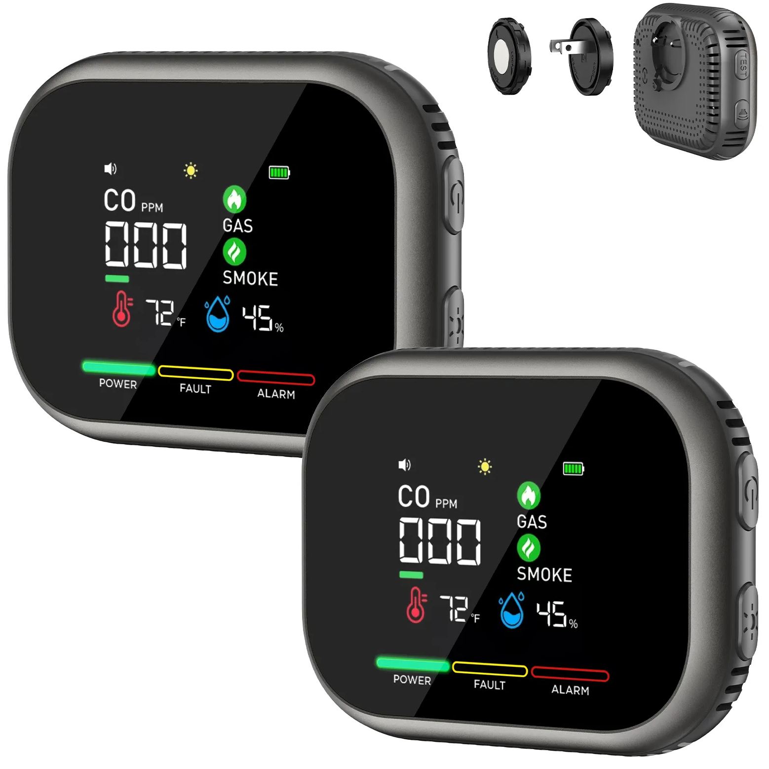Vasaiko 6-in-1 Carbon Monoxide Gas Smoke Detector – Digital Temp & Humidity Display, 24/7 Home Safety
