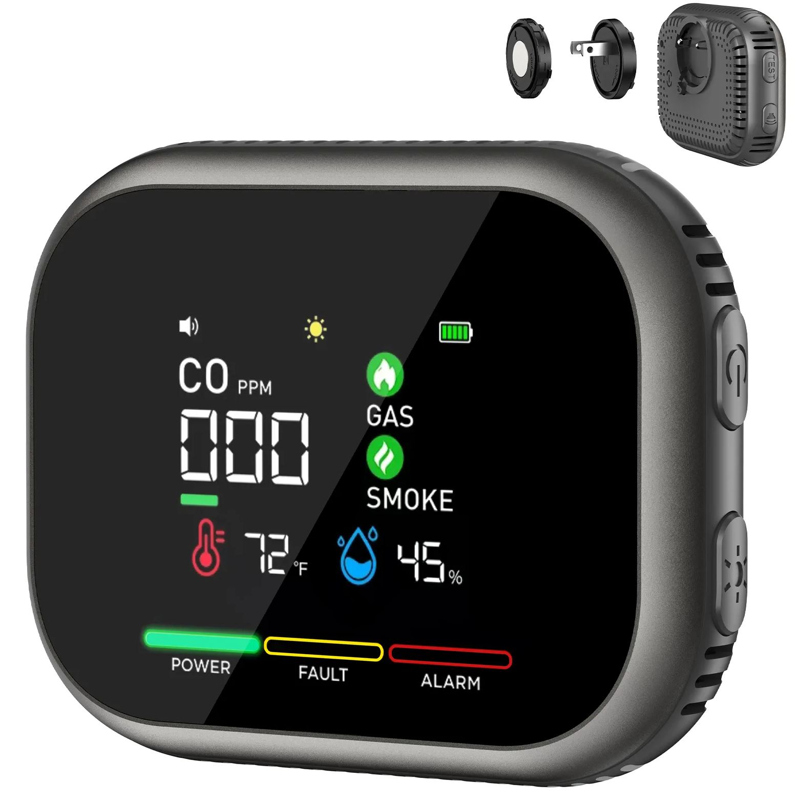 Vasaiko 6-in-1 Carbon Monoxide Gas Smoke Detector – Digital Temp & Humidity Display, 24/7 Home Safety