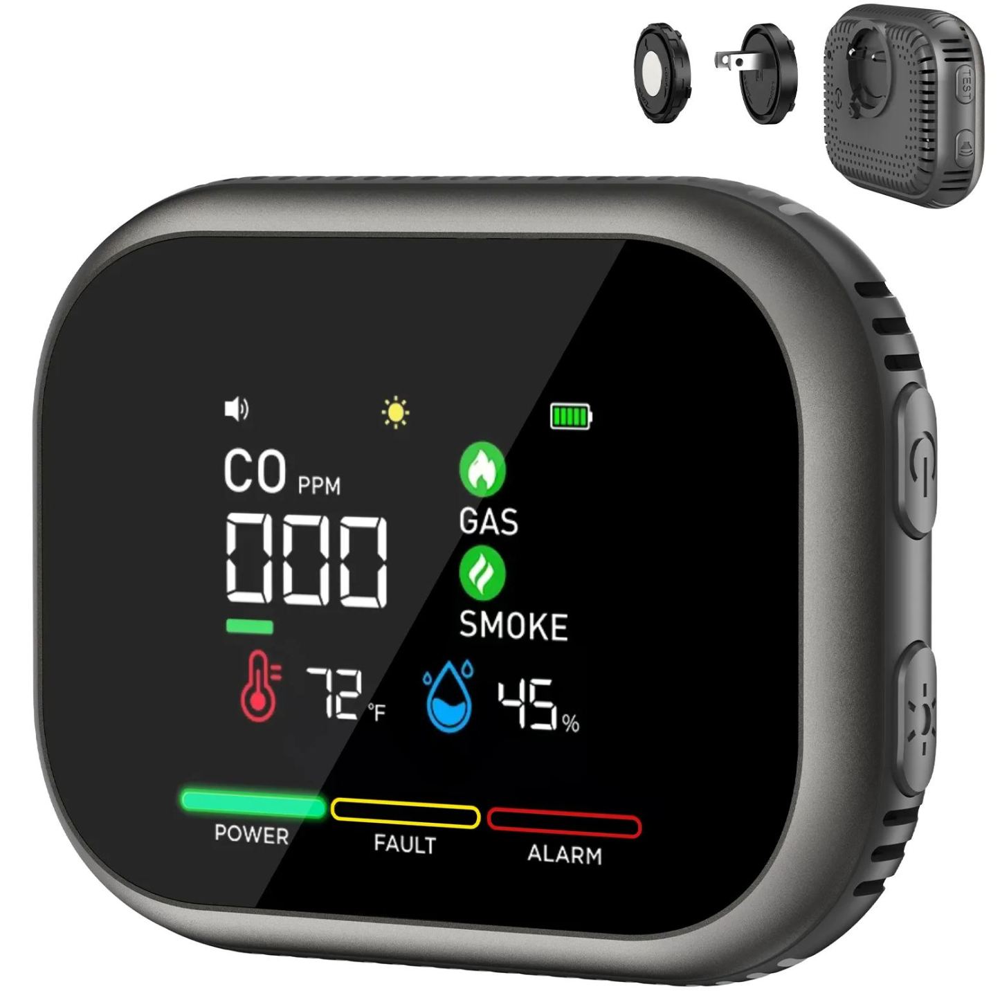 Vasaiko 6-in-1 Carbon Monoxide Gas Smoke Detector – Digital Temp & Humidity Display, 24/7 Home Safety