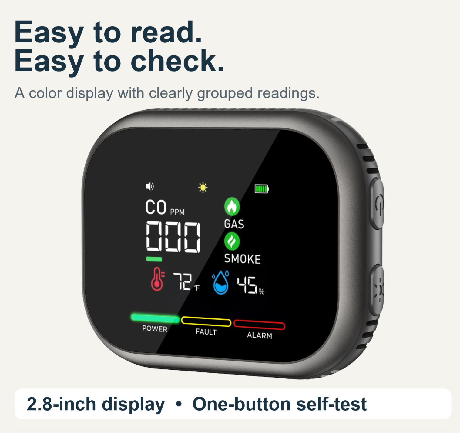 HD16 6-in-1 Carbon Monoxide Monitor with Real-Time Display, Gas & Smoke Detection, Temperature, Humidity and Battery Backup