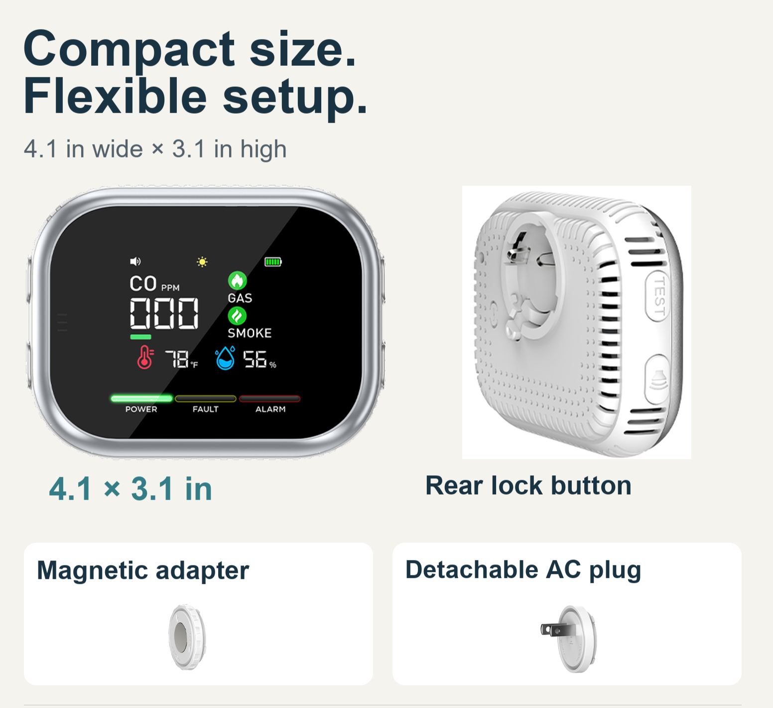 HD16 6-in-1 Carbon Monoxide Monitor with Real-Time Display, Gas & Smoke Detection, Temperature, Humidity and Battery Backup