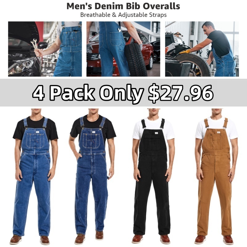 🔥Flash sale🔥Men's Denim Bib Overalls, Workwear with Adjustable Straps and Convenient Tool Pockets