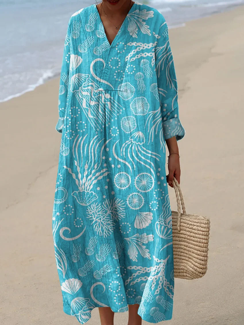 Damen Baumwollkleid mit abstraktem Kunstmuster-Print