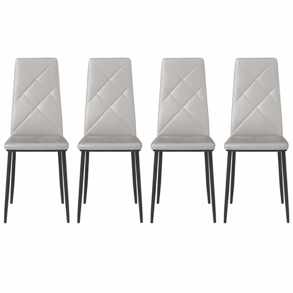 Set di 4 sedie in finta pelle con schienale alto e gambe in acciaio, design moderno per vari ambienti, grigio