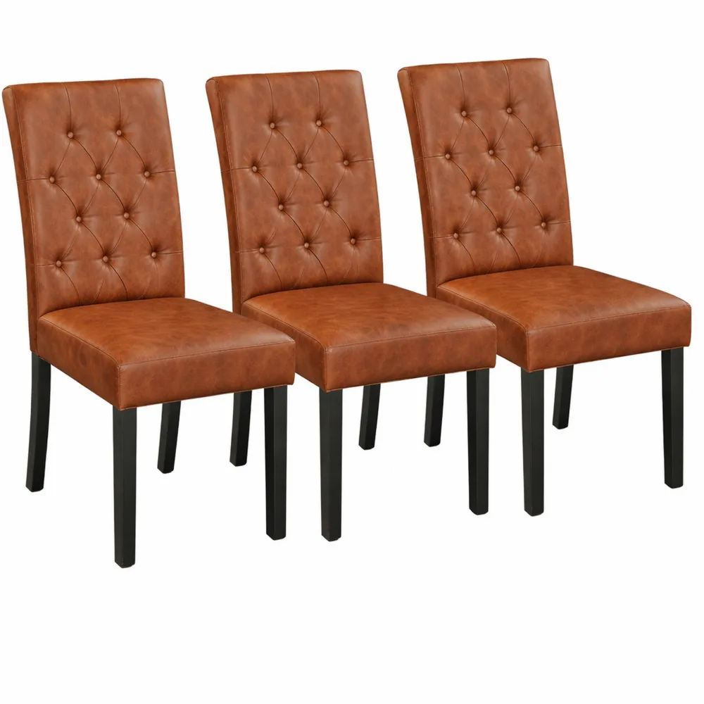 Set 4 sedie moderne in ecopelle con gambe in legno e schienale alto