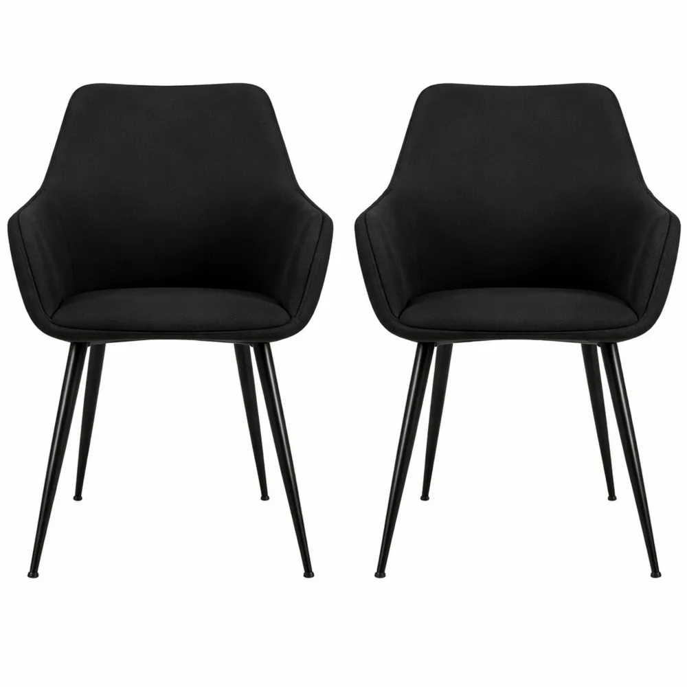 Set di 2 sedie da pranzo imbottite con schienale, struttura in metallo, capacità 150 kg, nero