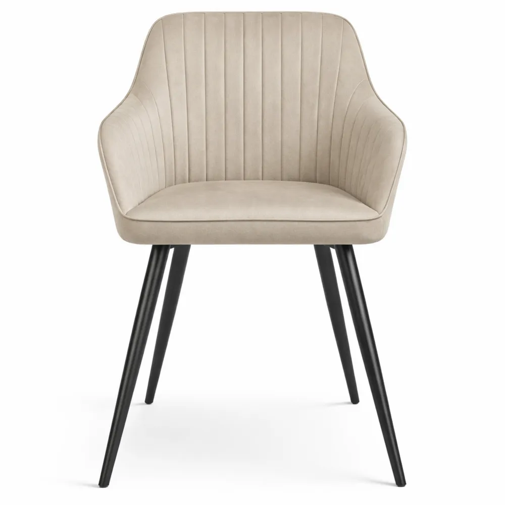 Set di 4 Sedie da Pranzo in Effetto Velluto con Imbottitura Densa e Gambe in Acciaio, Colore Crema/Nero