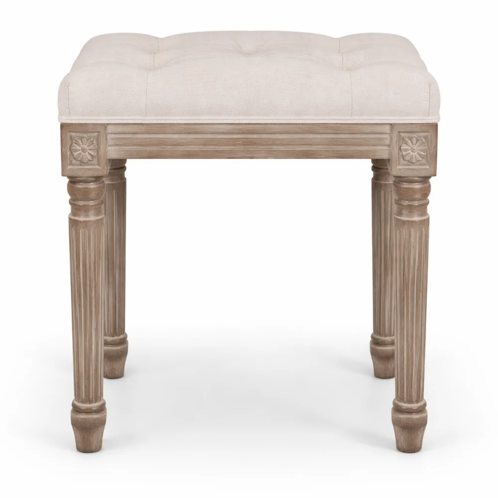 Sgabello Vintage con Sedile Imbottito e Gambe in Legno per Casa