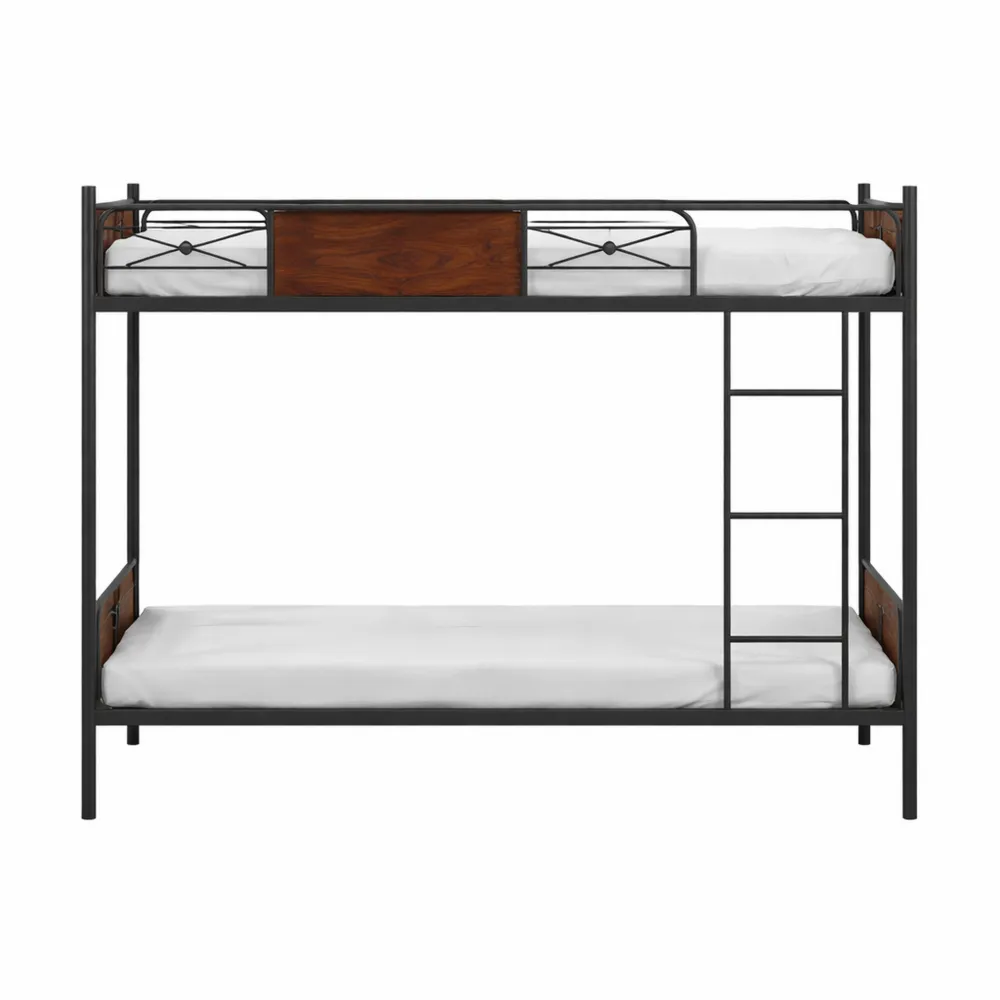 Letto a castello in metallo con scala convertibile e rete a doghe, dimensioni 90x190 cm