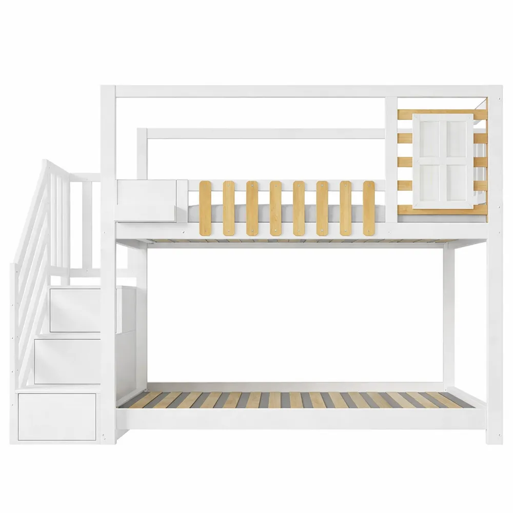 Letto a castello per bambini in legno di pino con armadietti e design moderno