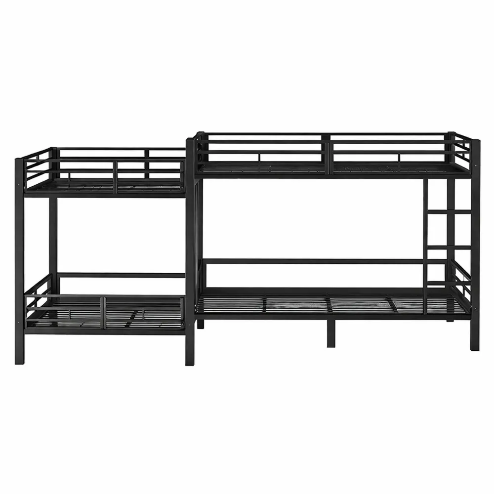 Letto a castello in ferro per 4 persone, letto matrimoniale e singolo con scala a 3 gradini