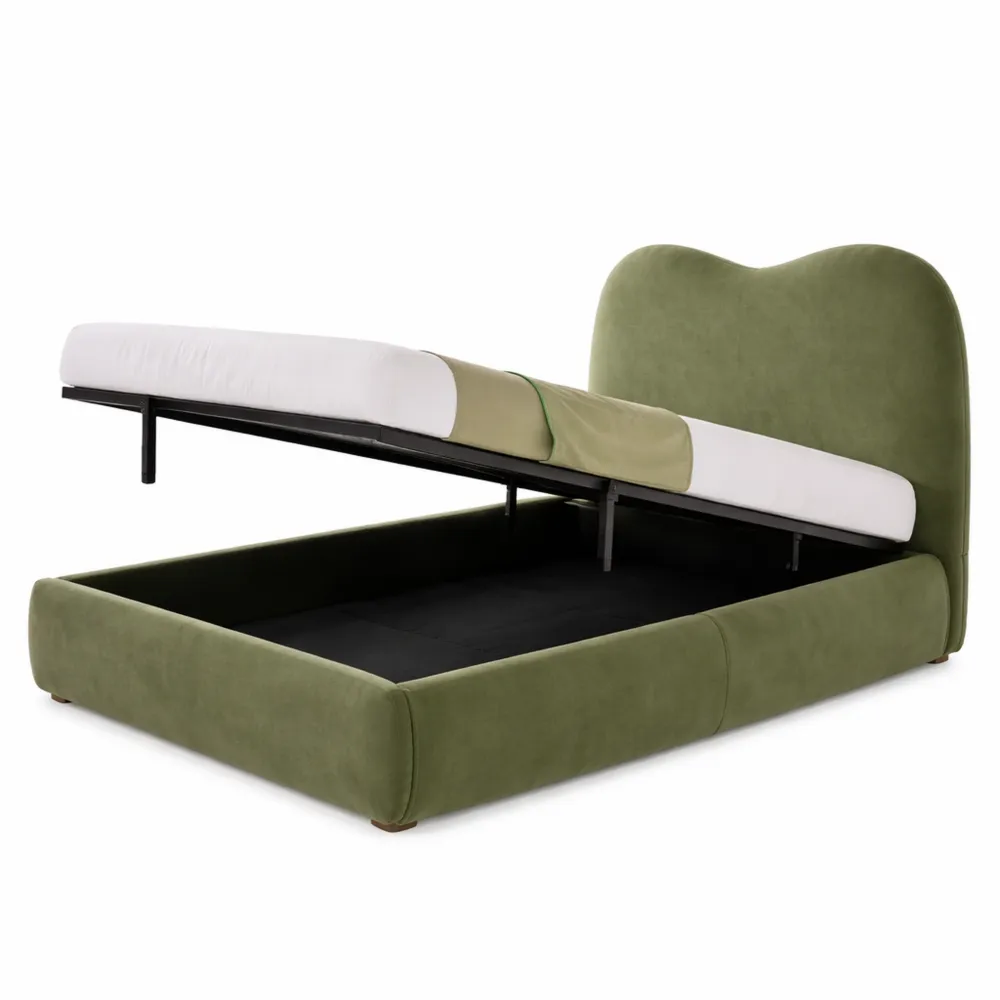 Letto con contenitore idraulico e testiera imbottita 90x200 cm verde