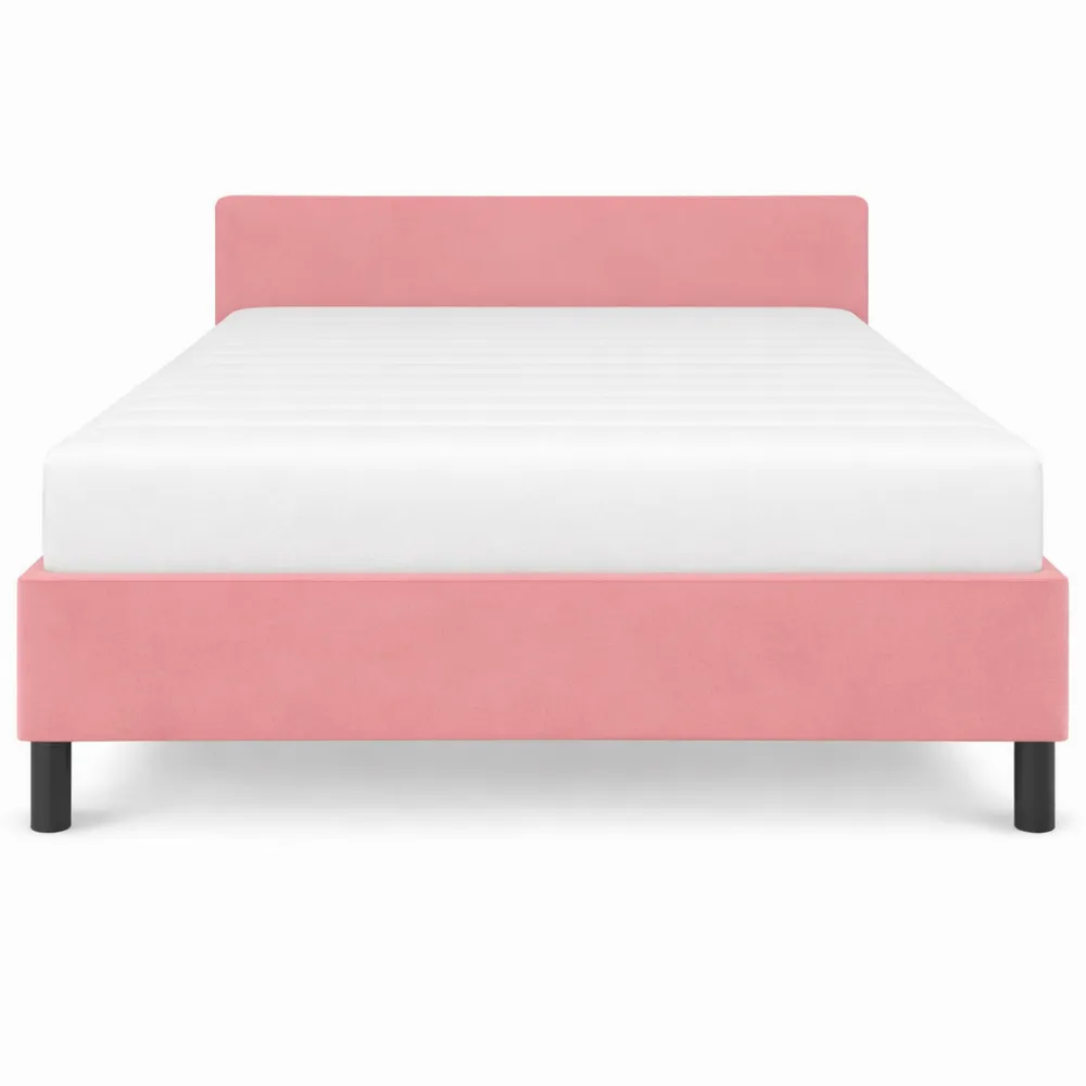 Letto Singolo con Testiera in Velluto Rosa 90x200 cm