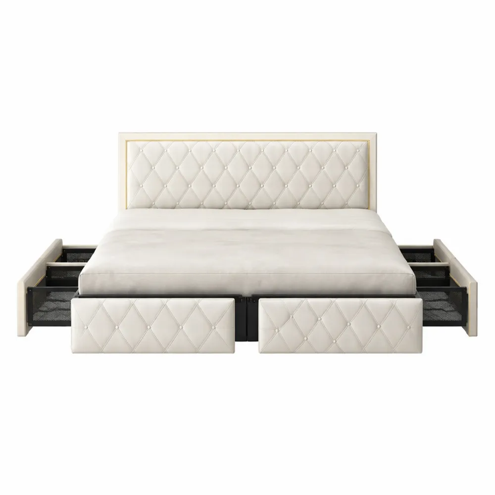 Letto Matrimoniale Imbottito con LED e Contenitore, 160x200 cm, Pelle PU e Cassetti