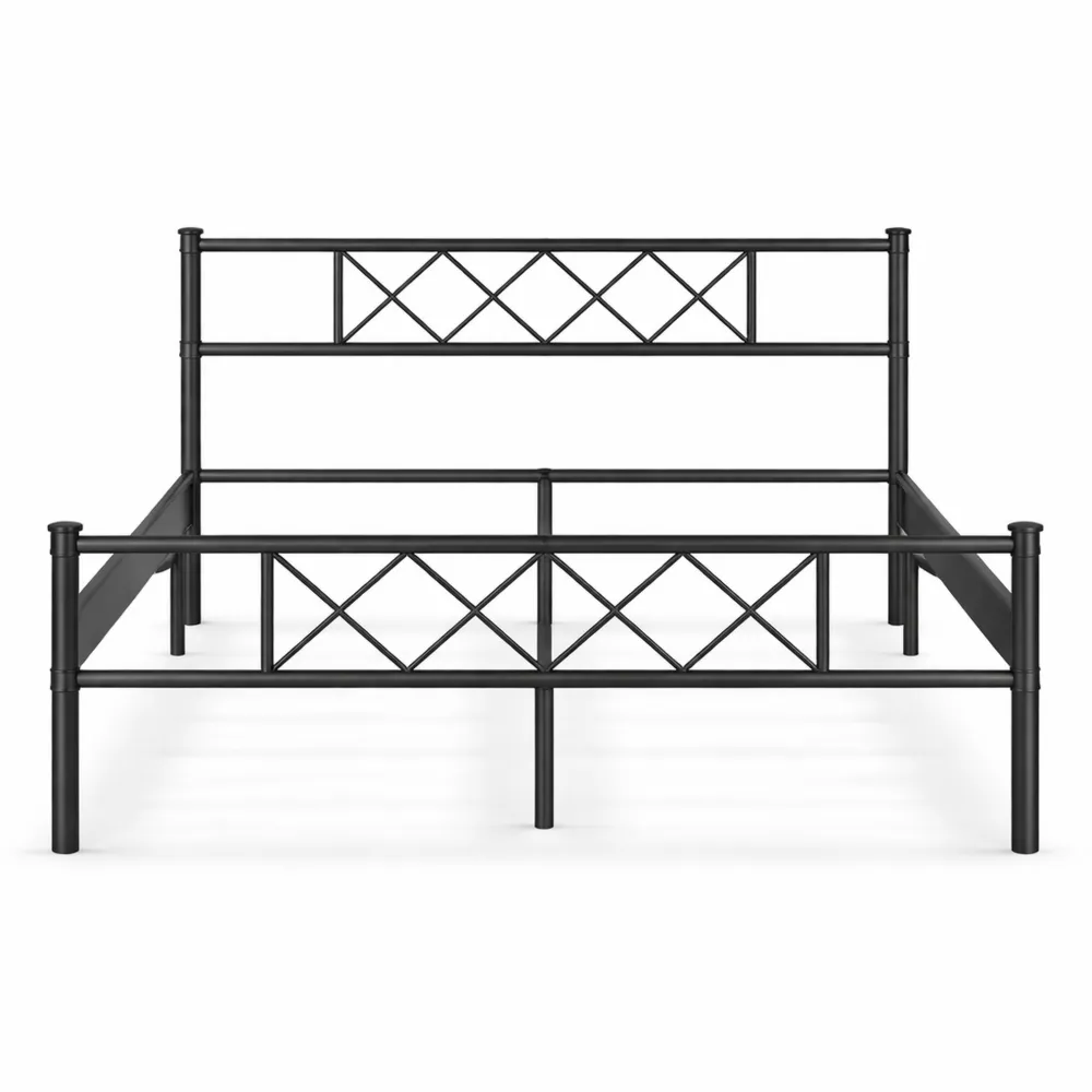 Struttura Letto Matrimoniale in Metallo con Testiera a X, Rete a Doghe, 140 x 200 cm, Nero