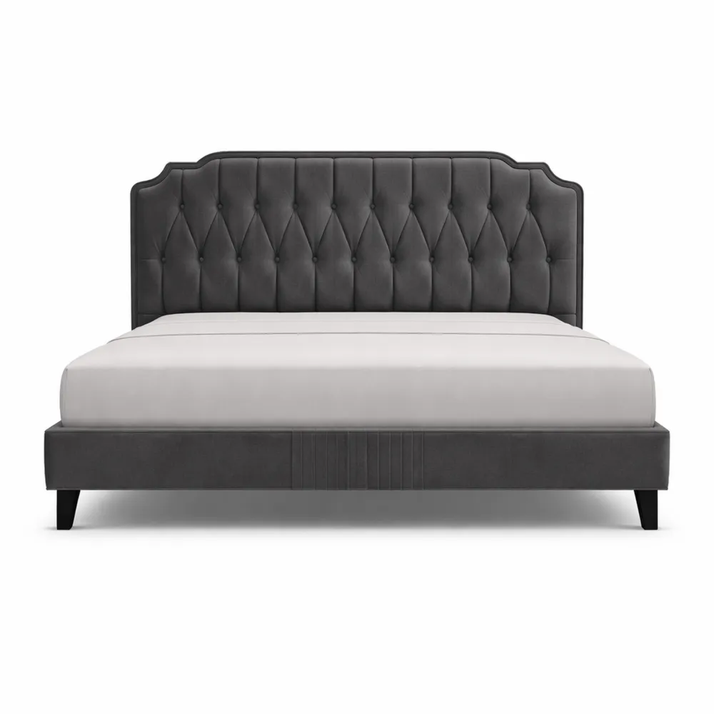 Letto Matrimoniale Imbottito Regolabile 160 x 200 cm con Doghe in Legno e Metallo Grigio