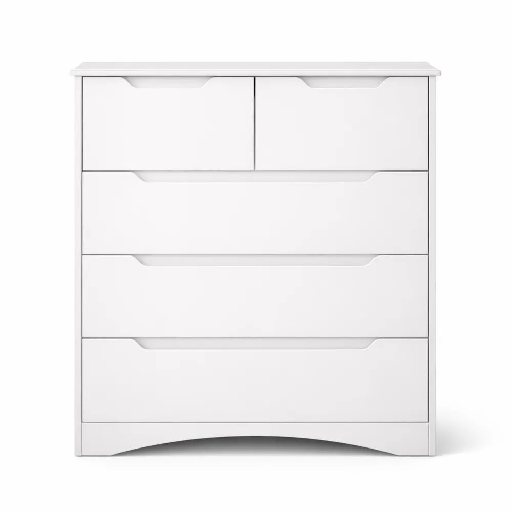 Cassettiera Moderna a 5 Cassetti per Camera, Salvaspazio per Soggiorno e Ingresso, 94x72x41 cm, Bianco