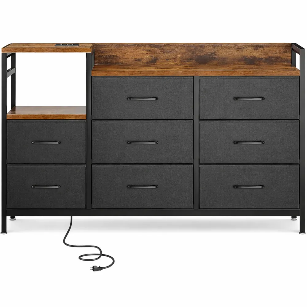 Cassettiera Multifunzionale con Porte USB e AC, per Camera da Letto e Soggiorno, Design Vintage