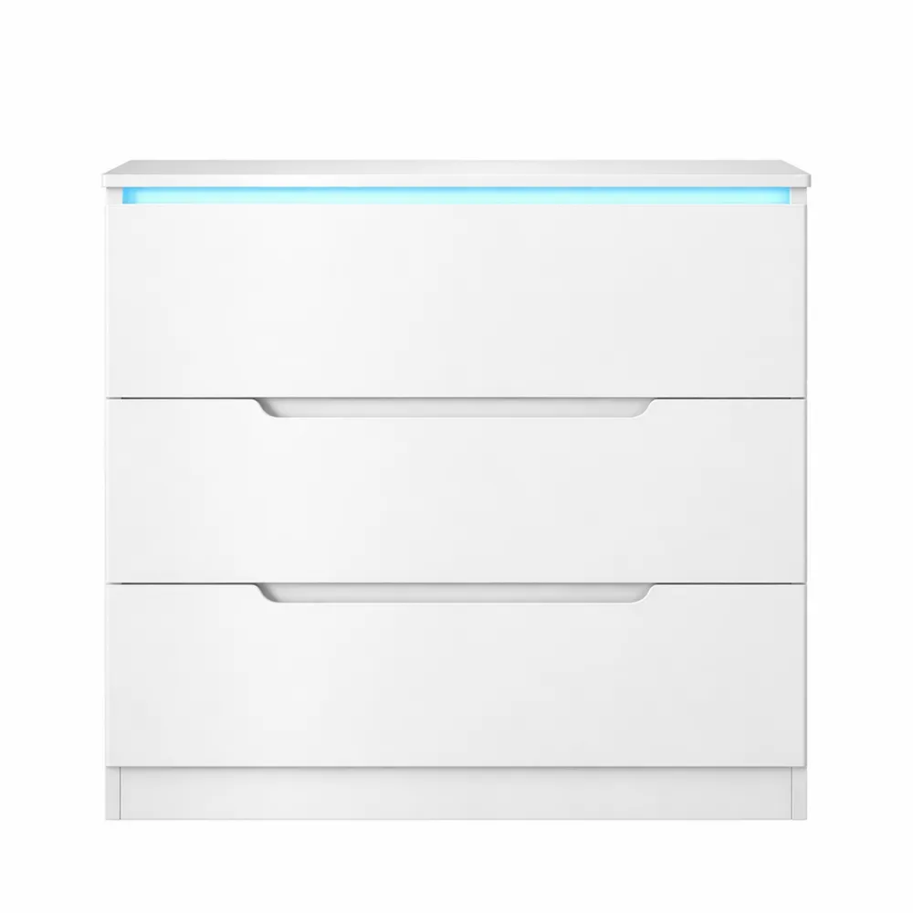 Cassettiera Moderna a 3 Cassetti con LED, Ideale per Casa