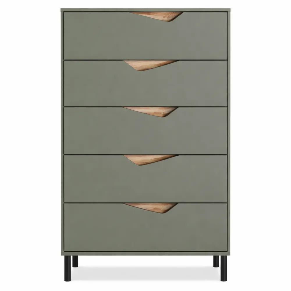 Cassettiera per Camera da Letto con 5 Cassetti, Verde/Artigianale, 76 x 120 cm
