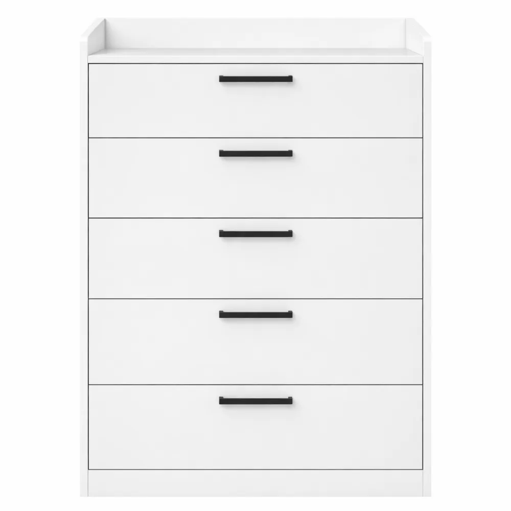 Cassettiera a 5 Cassetti in Legno, per Camera da Letto, 60x40x114 cm, Colore Bianco
