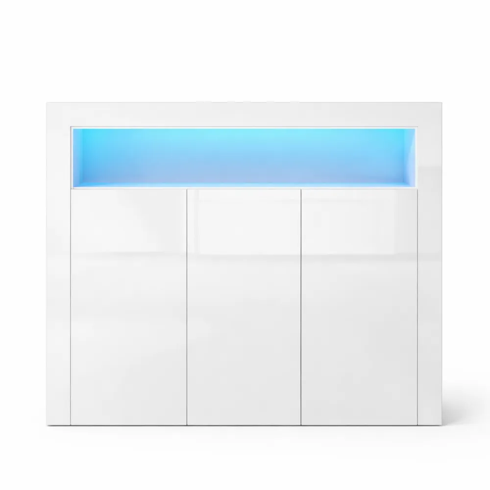 Credenza bianca lucida con illuminazione LED e 3 ante