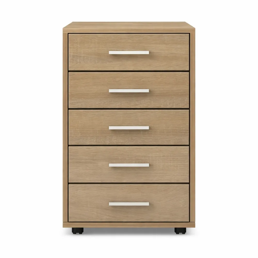 Cassettiera con Ruote in Rovere a 5 Cassetti