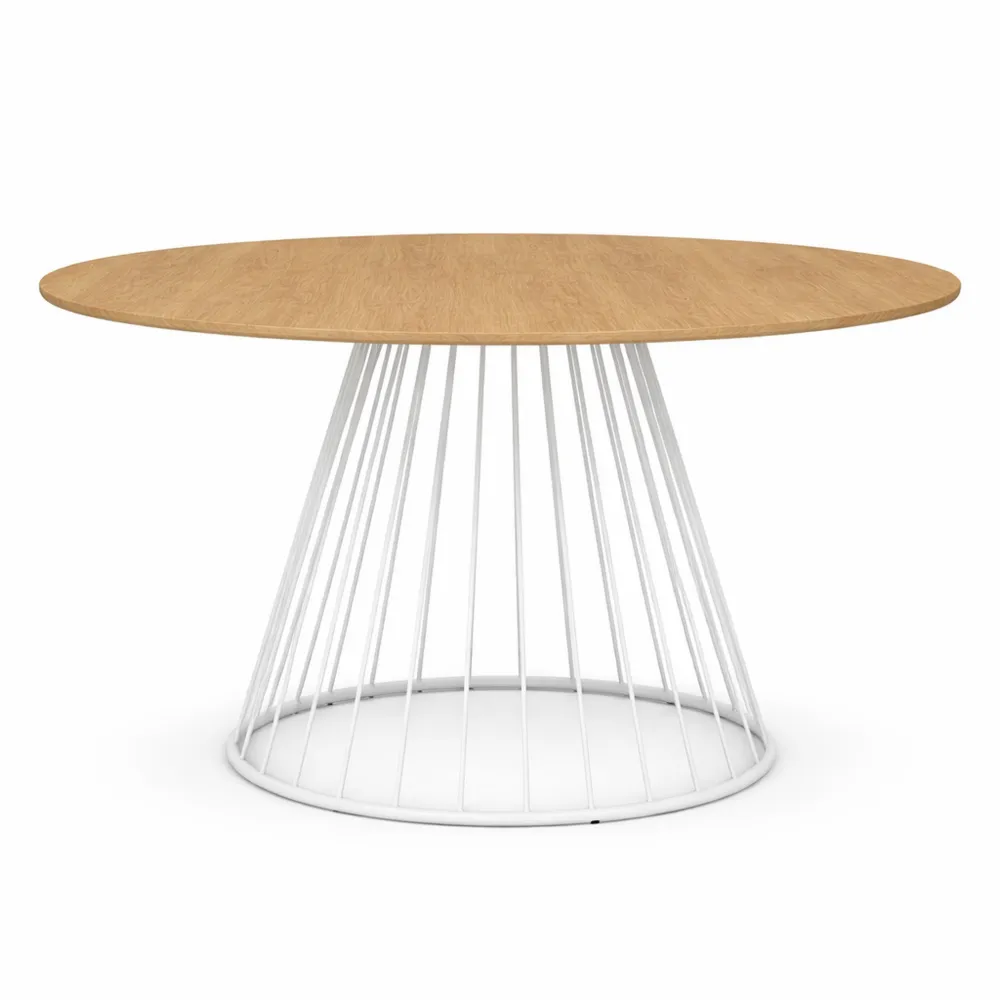 Tavolo da pranzo rotondo allungabile per 4-8 persone in legno con gamba bianca