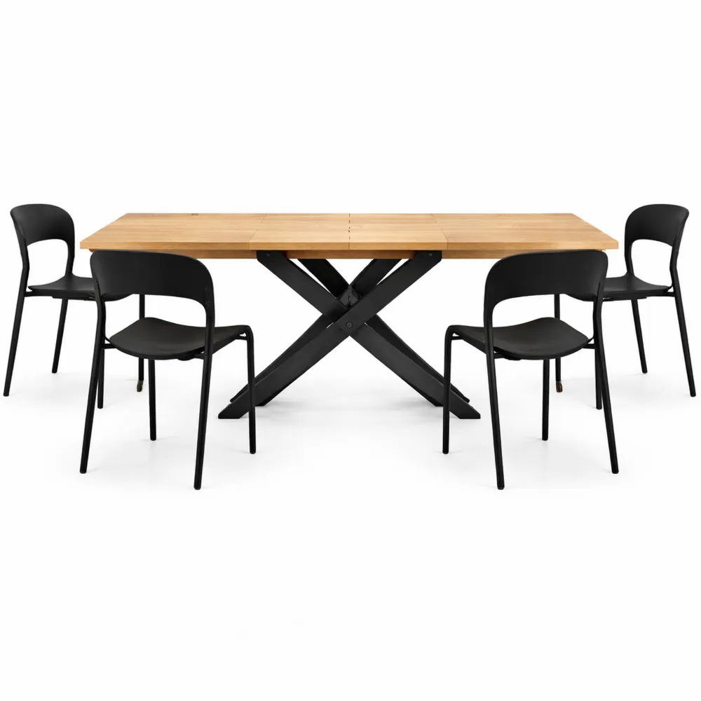 Tavolo allungabile rovere con gambe incrociate nere per 6-10 persone