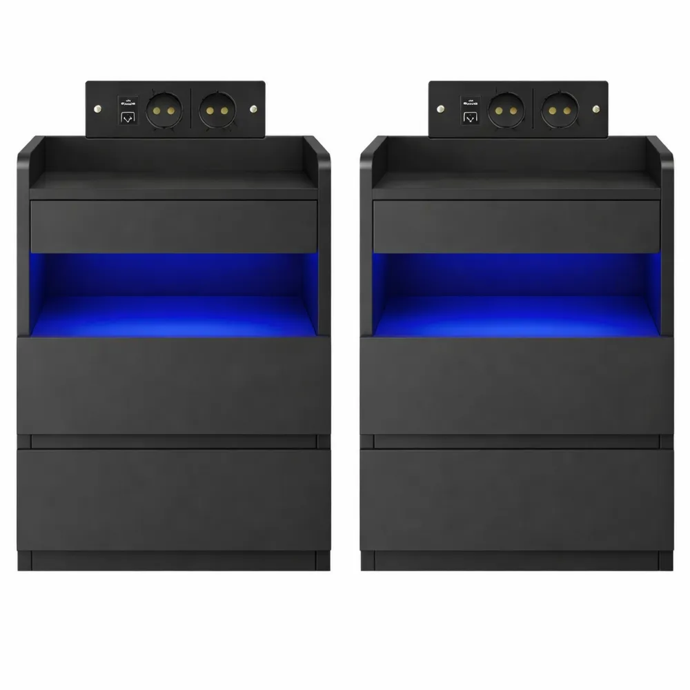 Set Comodini con Scomparto Nascosto e Funzione di Ricarica, per Camera da Letto e Soggiorno, Nero