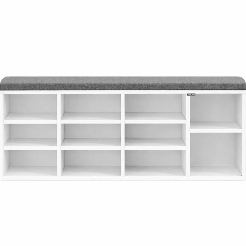 Panca Scarpiera con Montaggio Rapido, Panchina con Ripiani Regolabili, Bianco e Grigio