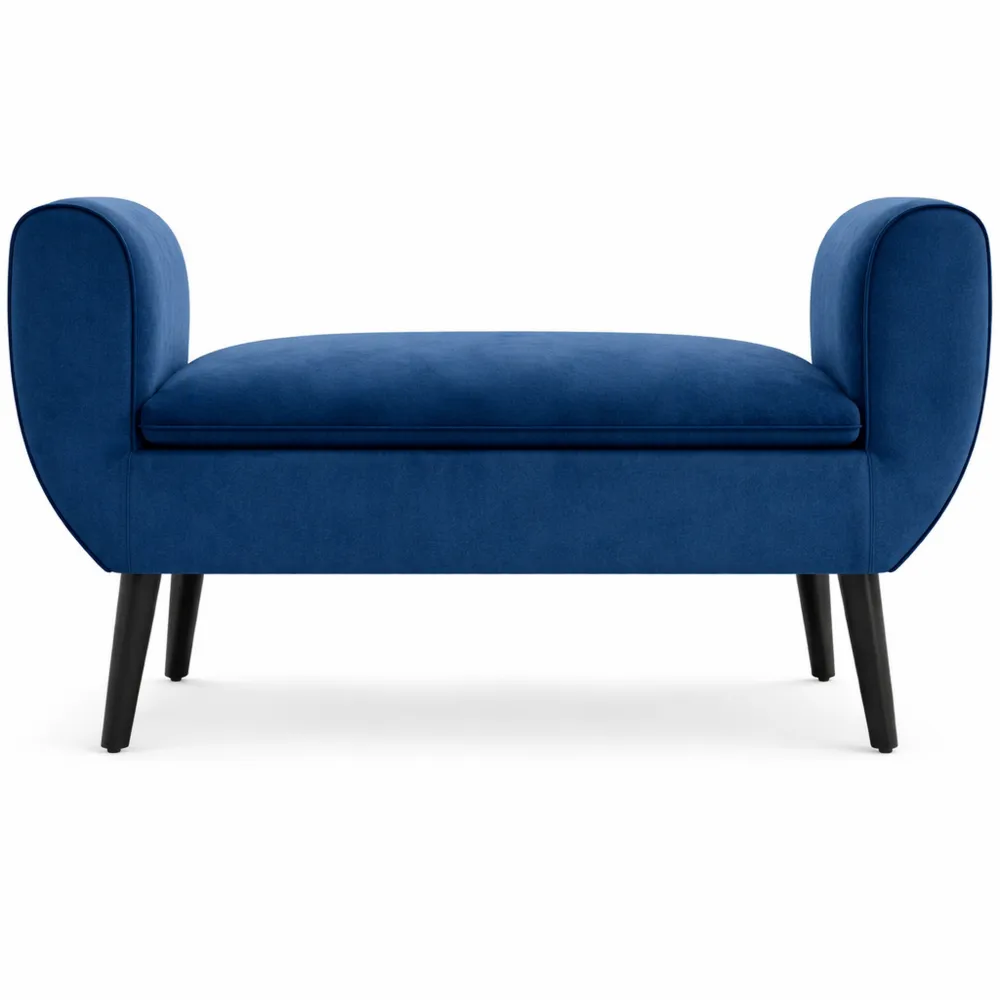 Panca Contenitore Imbottita in Tessuto Vellutato con Braccioli, Blu 118x42x66cm