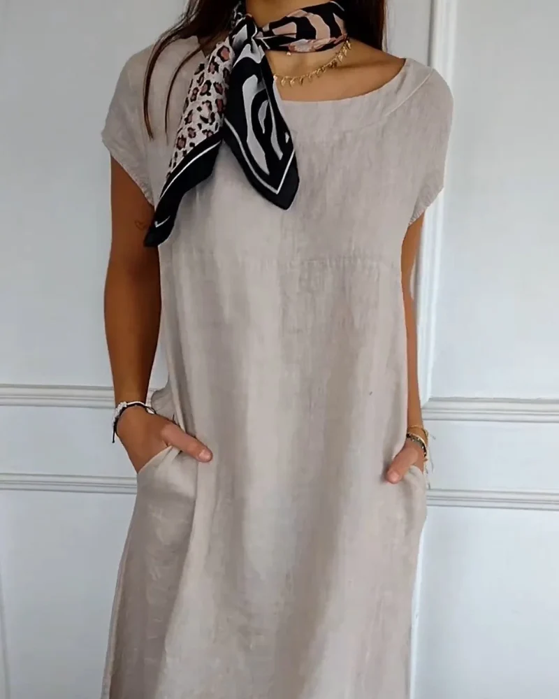 Women's Cotton & Linen Round Neck Printed Dress