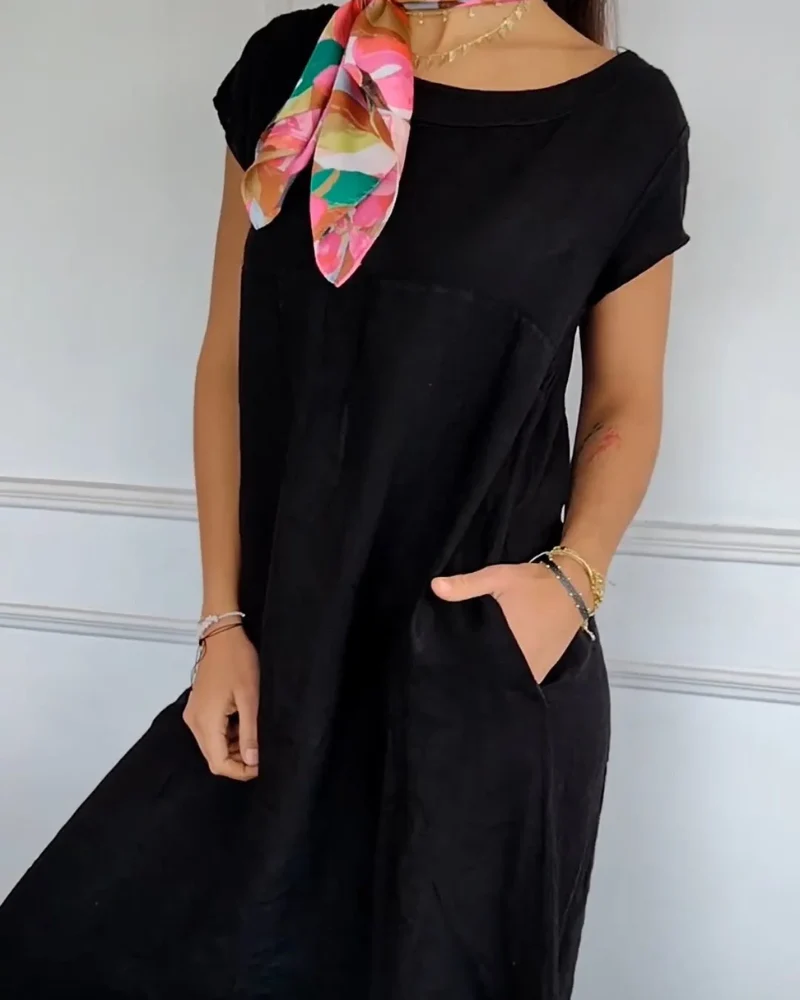 Women's Cotton & Linen Round Neck Printed Dress