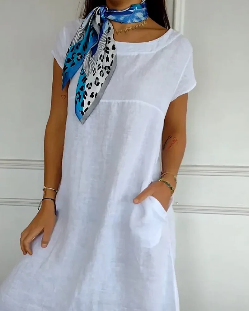 Women's Cotton & Linen Round Neck Printed Dress