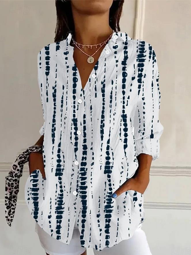 Women Abstract Shirt Collar Long Sleeve Shirt Buckle Casual Daily Spring/Fall Top