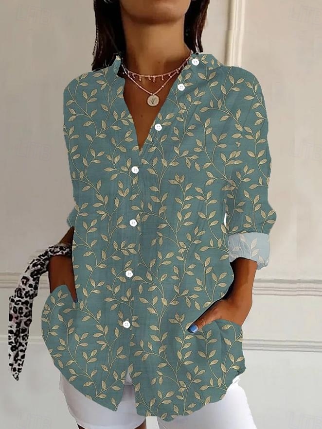 Women Abstract Shirt Collar Long Sleeve Shirt Buckle Casual Daily Spring/Fall Top