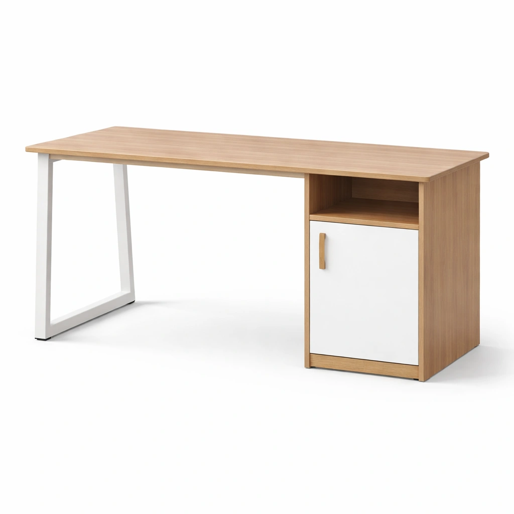 Escritorio de MDF y Metal 120x60x75 cm Blanco y Roble-NESTSONA