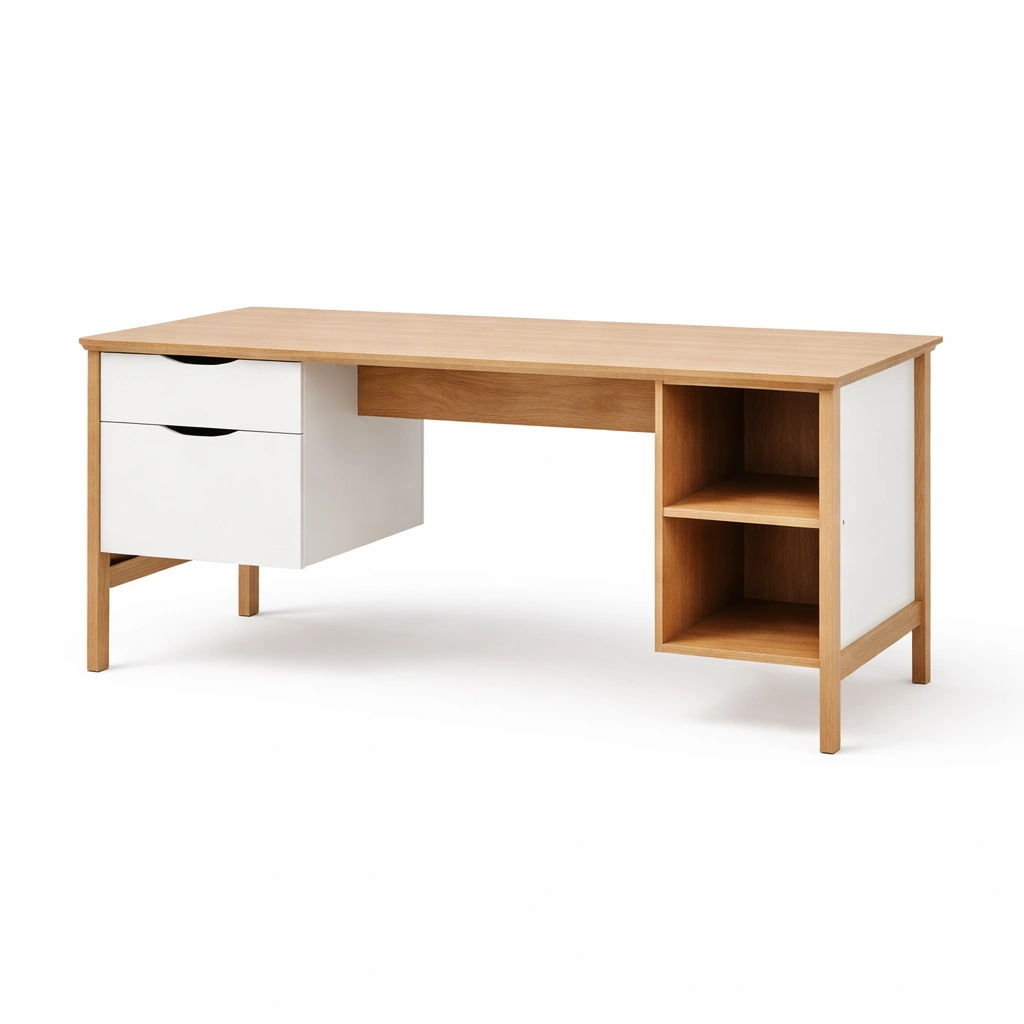 Escritorio de Madera y MDF con Cajones y Estantes 150x60x75 cm-NESTSONA