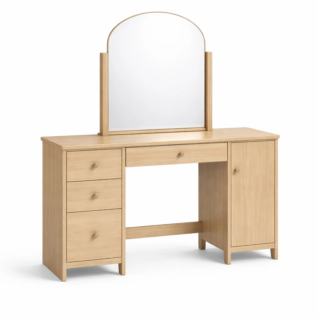 Tocador de madera con espejo y cajones roble claro-NESTSONA