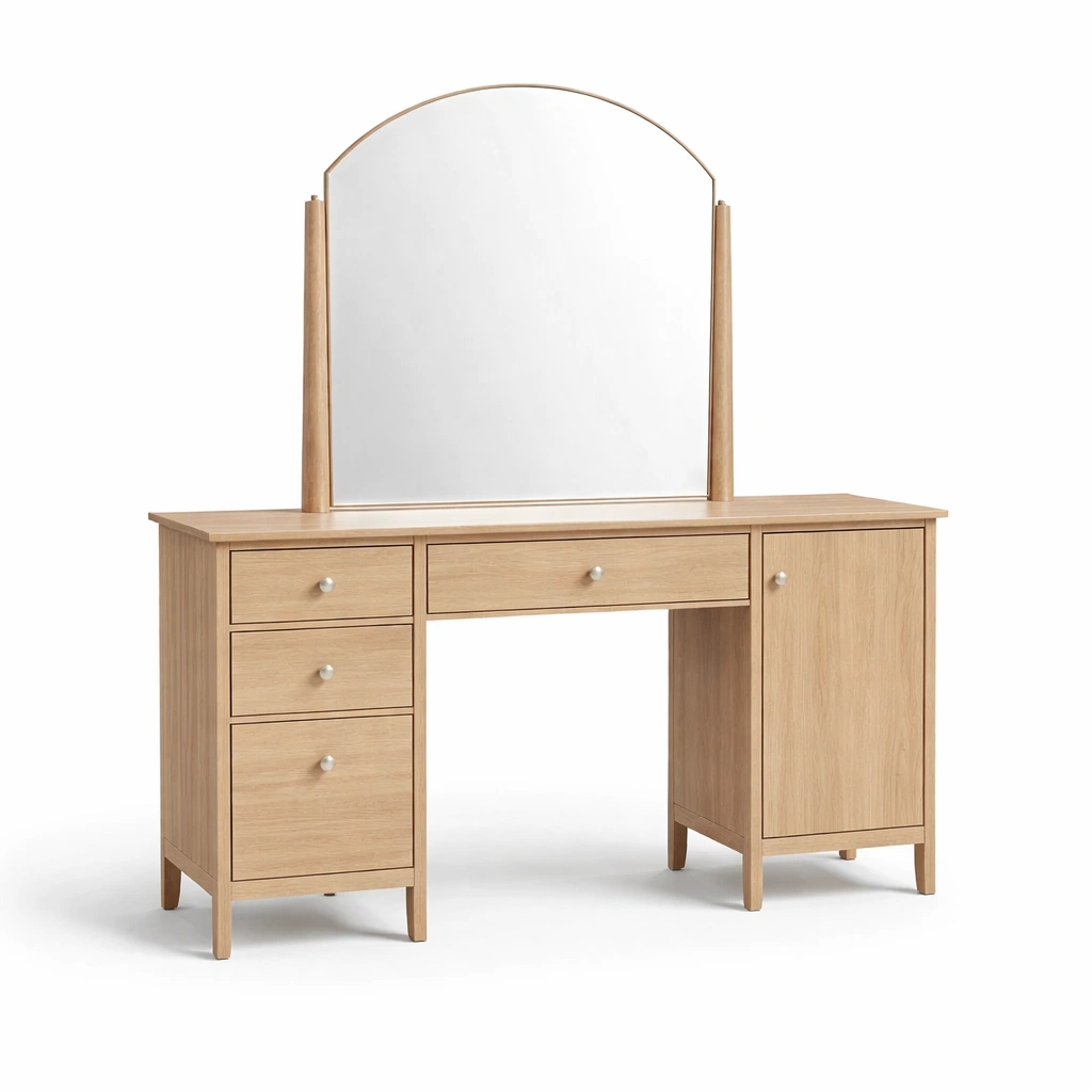 Tocador de madera de roble con espejo y cajones-NESTSONA